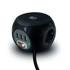 ACT Cube PDU Power Strip With 3 Outlets And USB Ports (European Socket) - AC2400