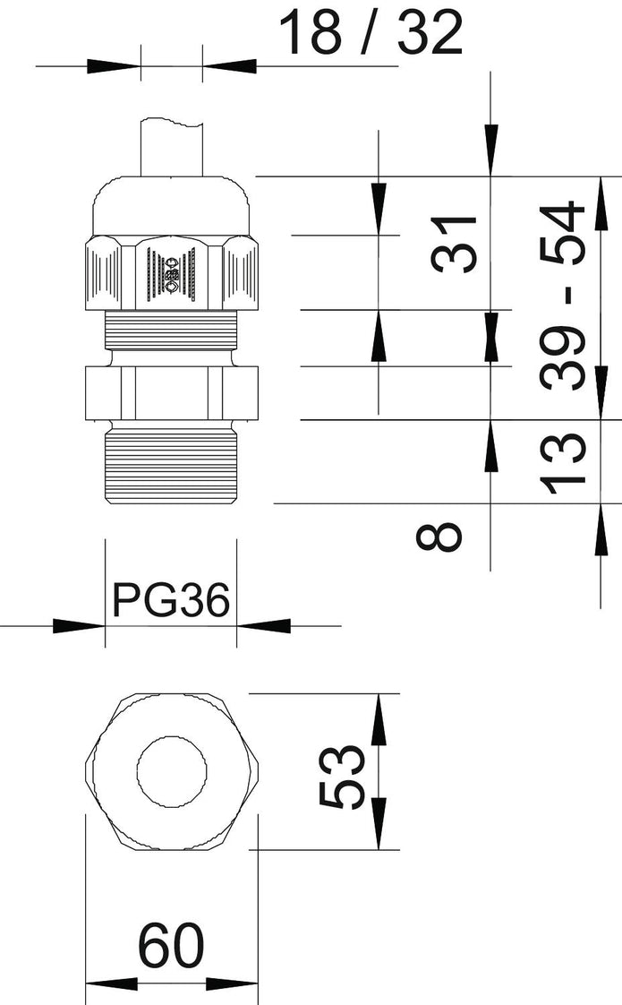 Industrial PG36 IP68 Cable Gland With Strain Relief - 2022680