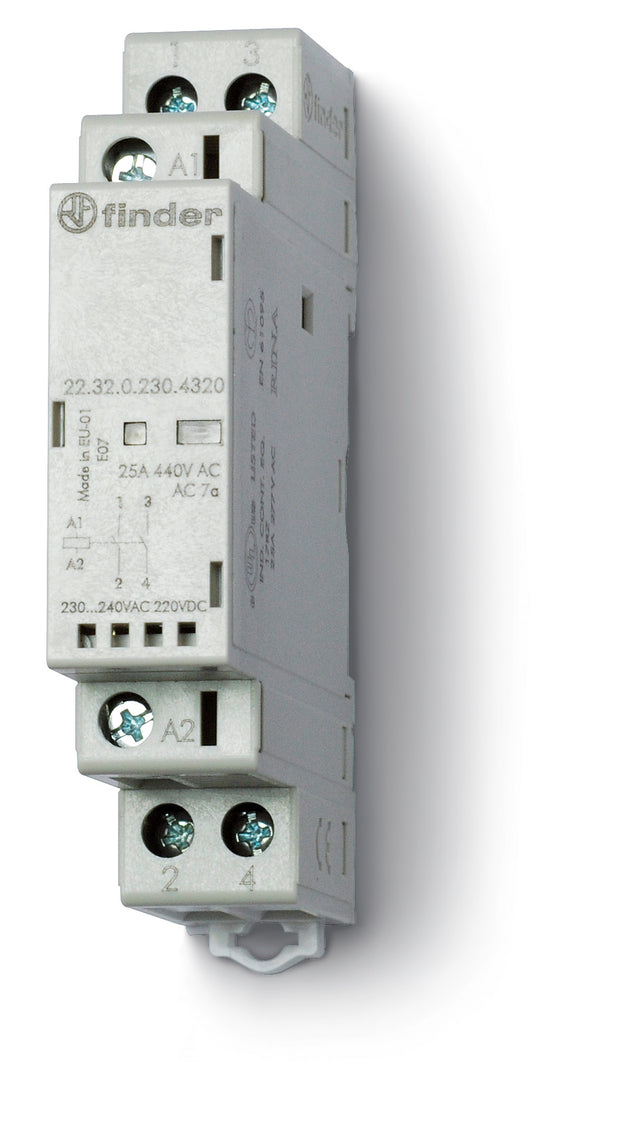 Finder 25A Modular Contactor 2NO 230V AC/DC - 22.32.0.230.4320
