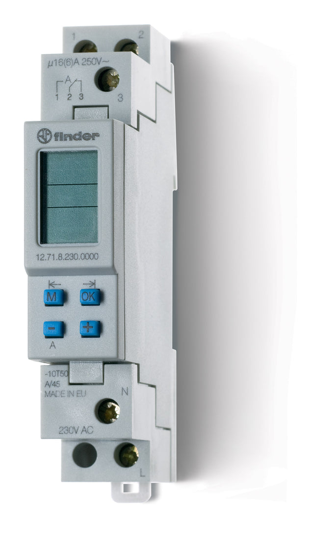 Finder Digital Weekly Timer Switch 16A 230V DIN Rail - 12.71.8.230.0000