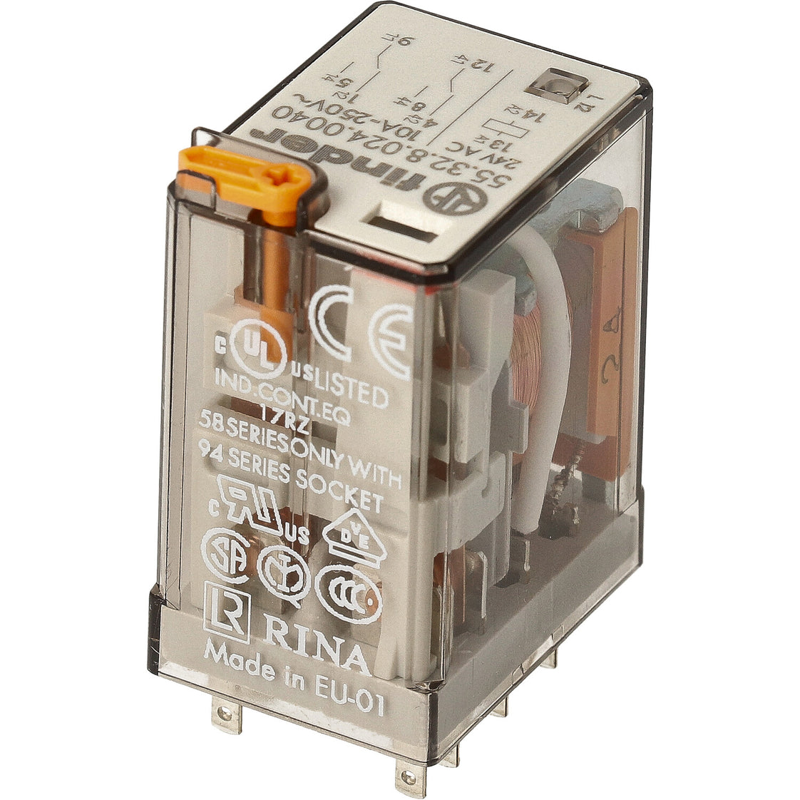 Finder 55.32 Industrial Relay 2CO 10A 24VAC With Test Button - 55.32.8.024.0040