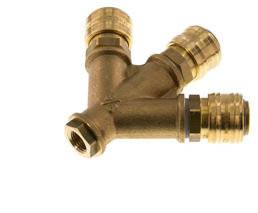 Brass DN 7.2 (Euro) Air Coupling Socket G 1/4 inch Female Wall-Mount 3-way