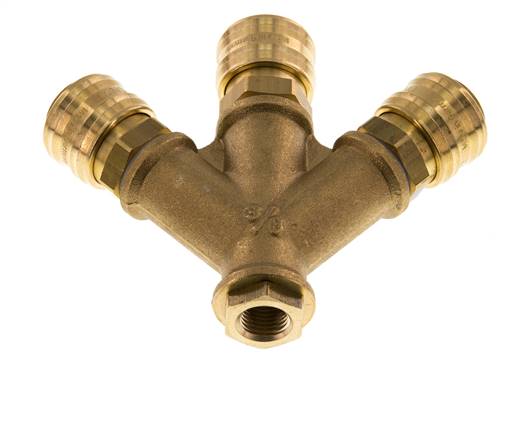 Brass DN 7.2 (Euro) Air Coupling Socket G 1/4 inch Female Wall-Mount 3-way