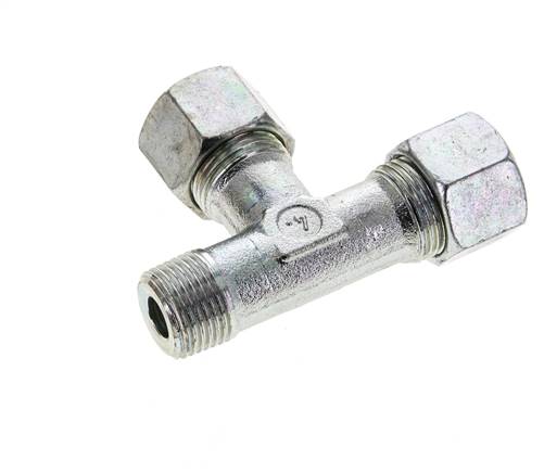 12S & M18x1.5 (con) Zink Plated Steel Right Angle Tee Cutting Fitting with Male Threads 630 bar ISO 8434-1