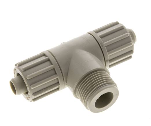 16x10mm & G3/4'' PP T-Shape Tee Compression Fitting with Male Threads 10 bar PVC and PA