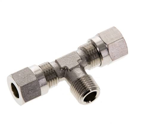 6LL & R1/8'' Nickel plated Brass T-Shape Tee Cutting Fitting with Male Threads 100 bar ISO 8434-1 [2 Pieces]