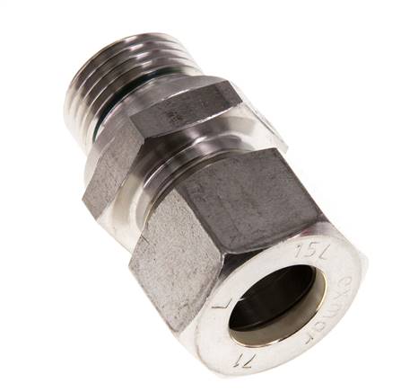 G 1/2'' Male x 15L Stainless steel Straight Compression Fitting with FKM Seal 315 Bar DIN 2353