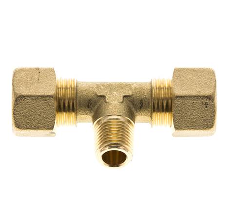 R 1/4'' Male x 12mm Brass Tee Compression Fitting 75 Bar DIN EN 1254-2