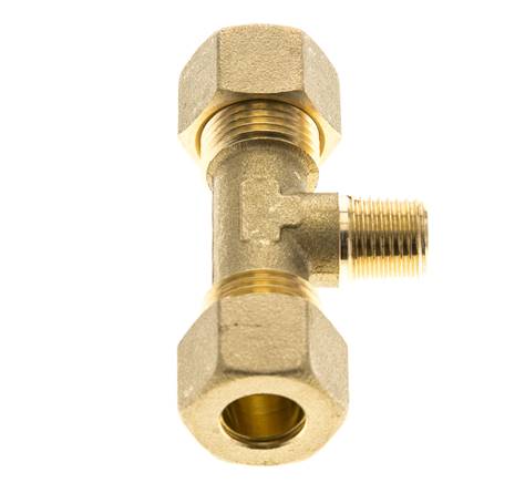 R 1/4'' Male x 12mm Brass Tee Compression Fitting 75 Bar DIN EN 1254-2