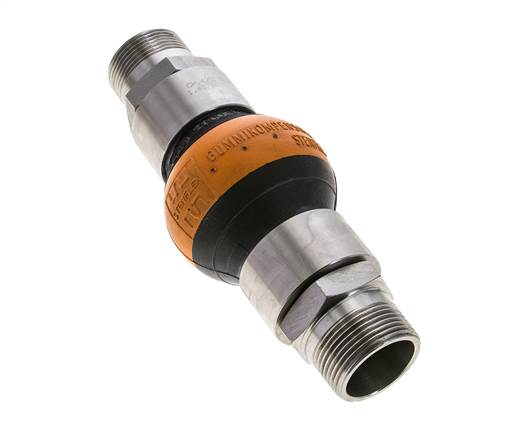 Threaded Rubber Expansion Joint DN32 R 1-1/4'' (Male)-R 1-1/4'' (Male) EPDM Stainless Steel