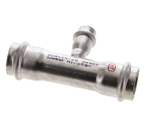 Tee Press Fitting - 15mm Female & 28mm - Stainless Steel