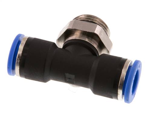 10mm x G3/8'' Inline Tee Push-in Fitting with Male Threads Brass/PA 66 NBR Rotatable