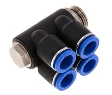12mm x G1/2'' 4-way Manifold Push-in Fitting with Male Threads Brass/PA 66 NBR Rotatable