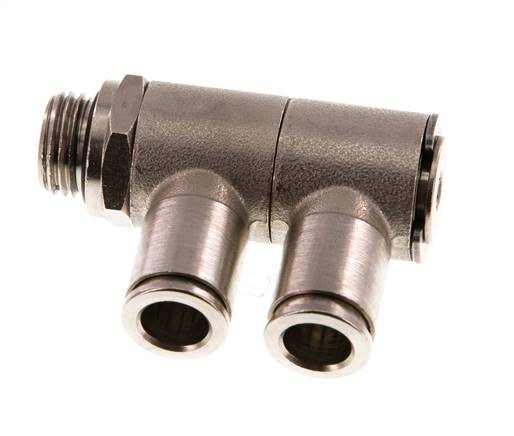 8mm x G1/4'' 2-way Manifold Push-in Fitting with Male Threads Brass NBR Rotatable