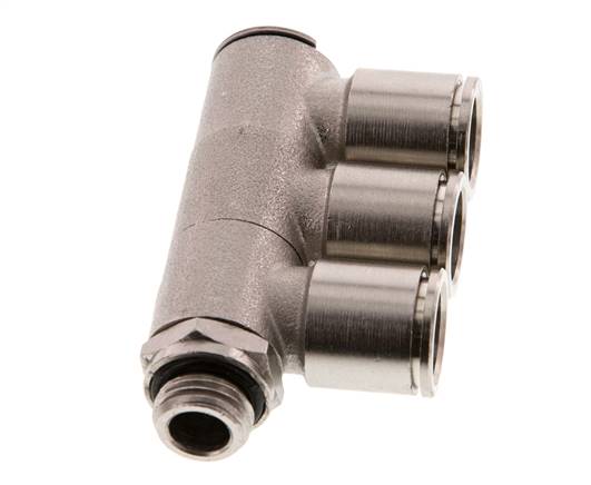 12mm x G1/4'' 3-way Manifold Push-in Fitting with Male Threads Brass NBR Rotatable