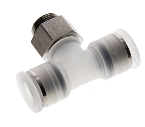 12mm x G3/8'' Polypropylene (PP)/Stainless Steel Inline Tee Push-in Fitting with Male Threads EPDM FDA Rotatable