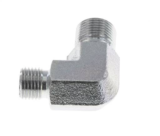 90deg Angled Reducing Fitting G3/8'' x G1/2'' High Pressure Steel 60° Cone 325bar (4566.25psi) Hydraulic