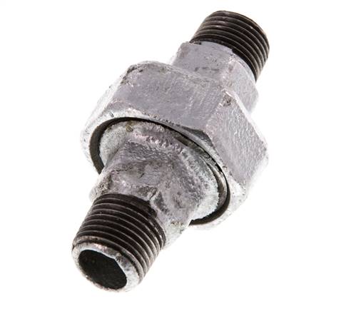R 1/2'' Zinc plated Cast iron Double Nipple 3-pieces with Conically sealing 25 Bar