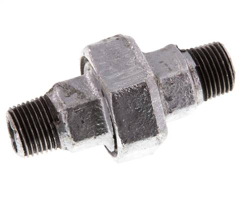 R 1/2'' Zinc plated Cast iron Double Nipple 3-pieces with Conically sealing 25 Bar