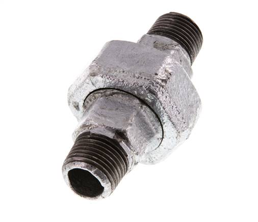 R 1/2'' Zinc plated Cast iron Double Nipple 3-pieces with Conically sealing 25 Bar