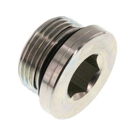G 1'' Male Zinc plated Steel Closing plug with Inner Hex and NBR seal 400 Bar