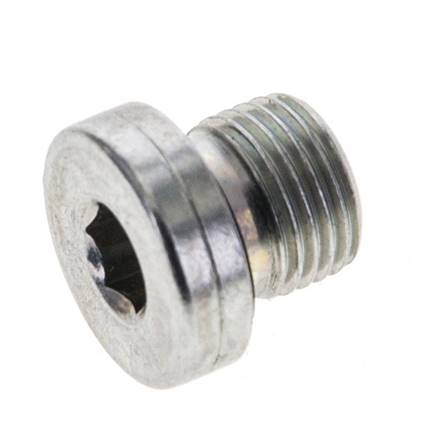 G 1/8'' Male Zinc plated Steel Closing plug with Inner Hex and NBR seal 400 Bar [5 Pieces]