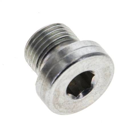 G 1/8'' Male Zinc plated Steel Closing plug with Inner Hex and NBR seal 400 Bar [5 Pieces]