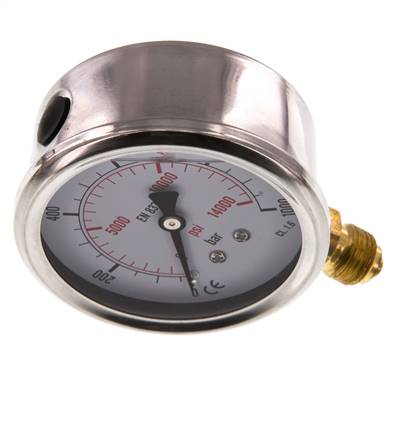 0..1000 Bar (0..14504 psi) Glycerin Pressure Gauge Below Stainless steel/Brass 63 mm Class 1.6