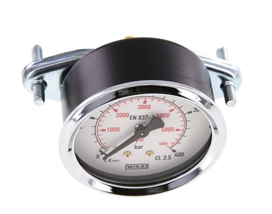 0..400 Bar (0..5802 psi) Panel Mount Pressure Gauge Steel/Brass 63 mm Class 2.5 (Bracket)