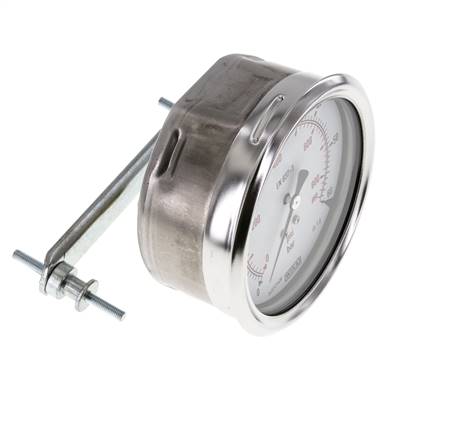 0..60 Bar (0..870 psi) Panel Mount Pressure Gauge Steel/Brass 100 mm Class 1.0 (Bracket)