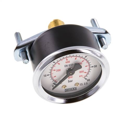 0..60 Bar (0..870 psi) Panel Mount Pressure Gauge Steel/Brass 50 mm Class 2.5 (Bracket)