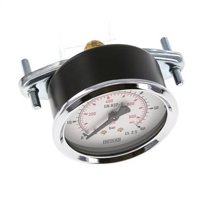 0..60 Bar (0..870 psi) Panel Mount Pressure Gauge Steel/Brass 63 mm Class 2.5 (Bracket)