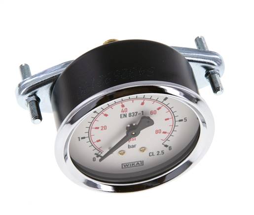 0..6 Bar (0..87 psi) Panel Mount Pressure Gauge Steel/Brass 63 mm Class 2.5 (Bracket)
