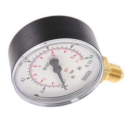 0..0.6 Bar (0..9 psi) Pressure Gauge Below Plastic/Brass 63 mm Class 2.5