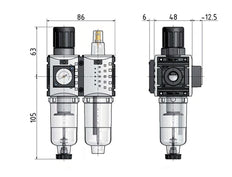 FRL 2-Part G1/4'' 800 l/min 0.5-8.0bar/7-116psi Auto Polycarbonate Futura 0