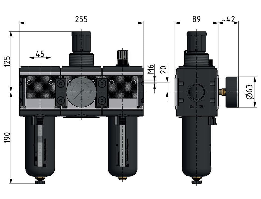 FRL 3-Part G3/4'' 12000 l/min 0.1-3.0bar/1-44psi Semi-Auto Polycarbonate Multifix 4