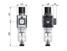 Filter-Regulator G1/4'' 1000 l/min 0.5-8.0bar/7-116psi Auto 40 mm Pressure Gauge Polycarbonate Futura 0