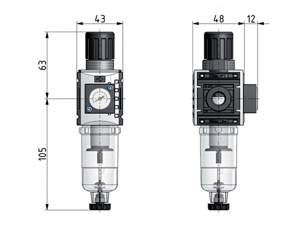 Filter-Regulator G1/4'' 1000 l/min 0.5-10.0bar/7-145psi Auto Polycarbonate Futura 0