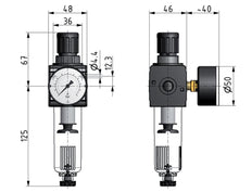 Filter-Regulator G3/8'' 1600 l/min 0.5-10.0bar/7-145psi Semi-Auto Metal Multifix 1