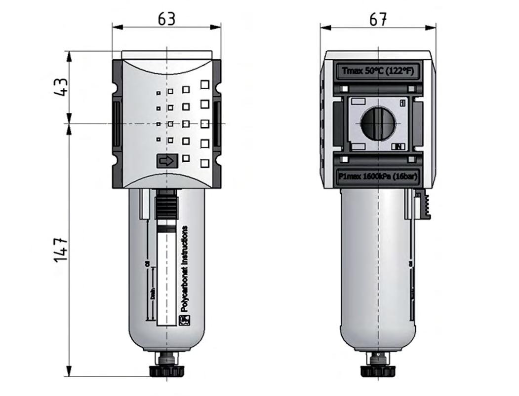 Filter 5microns G3/8'' 3500 l/min Semi-Auto Metal Futura 2
