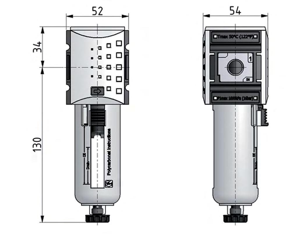 Filter 5microns G1/4'' 2200 l/min Auto (Closed Without Pressure) Polycarbonate Futura 1