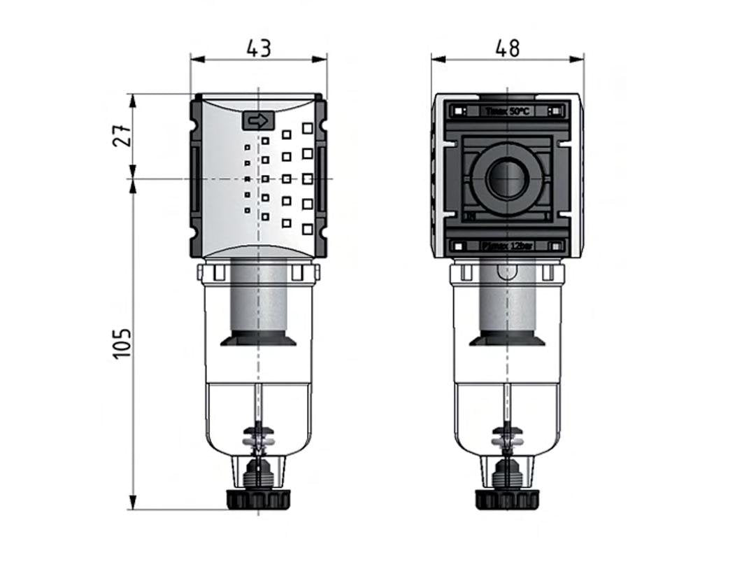Filter 5microns G1/4'' 1000 l/min Semi-Auto Polycarbonate Futura 0
