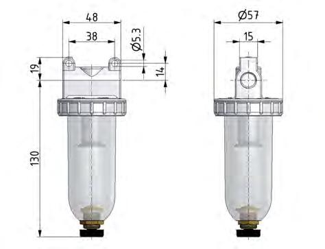 Filter 5microns G3/8'' 800 l/min Semi-Auto Polycarbonate Standard 1