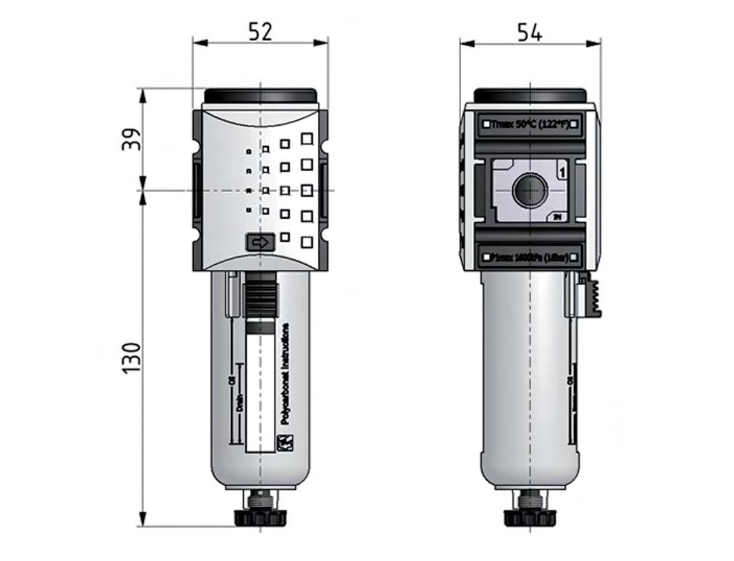 Microfilter 0.01microns G1/4'' 350 l/min Auto Polycarbonate Futura 1