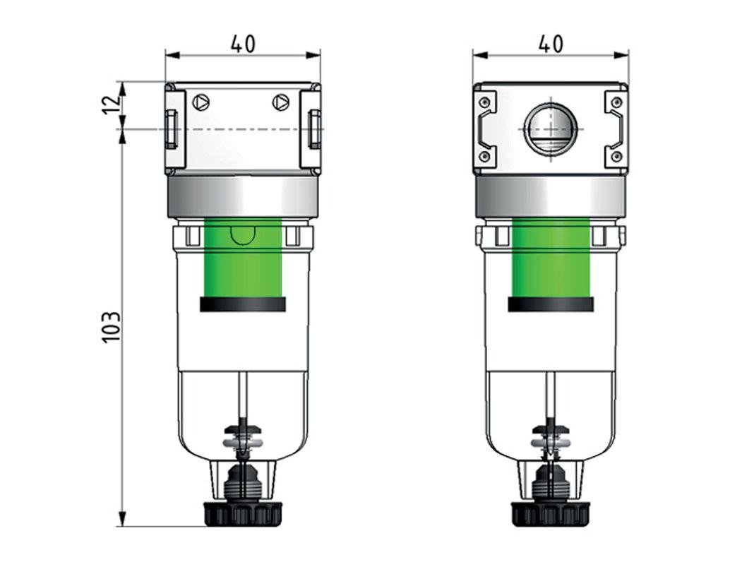 Microfilter 0.01microns G1/8'' 230 l/min Semi-Auto Polycarbonate Multifix 0