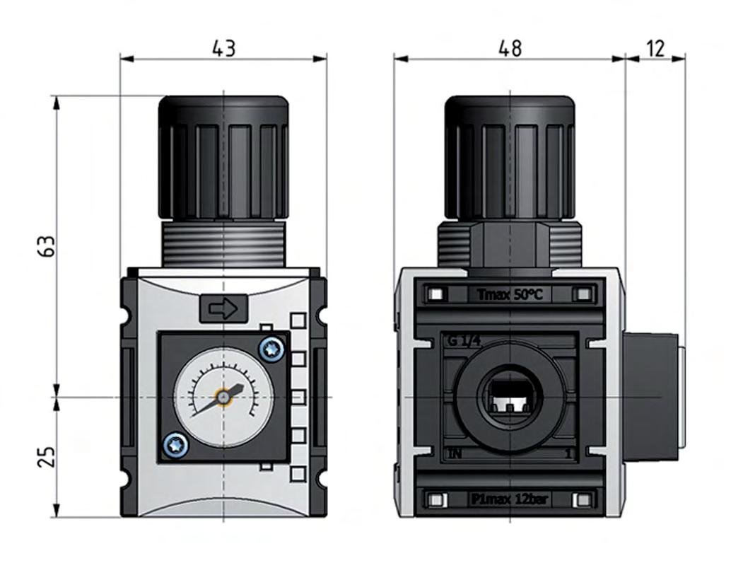 Pressure Regulator G1/4'' 1000 l/min 0.2-4.0bar/3-58psi PA 40 mm Pressure Gauge Futura 0