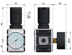 Precision Pressure Regulator G3/8'' 2500 l/min 0.1-1.0bar/1-14psi PA Futura 1