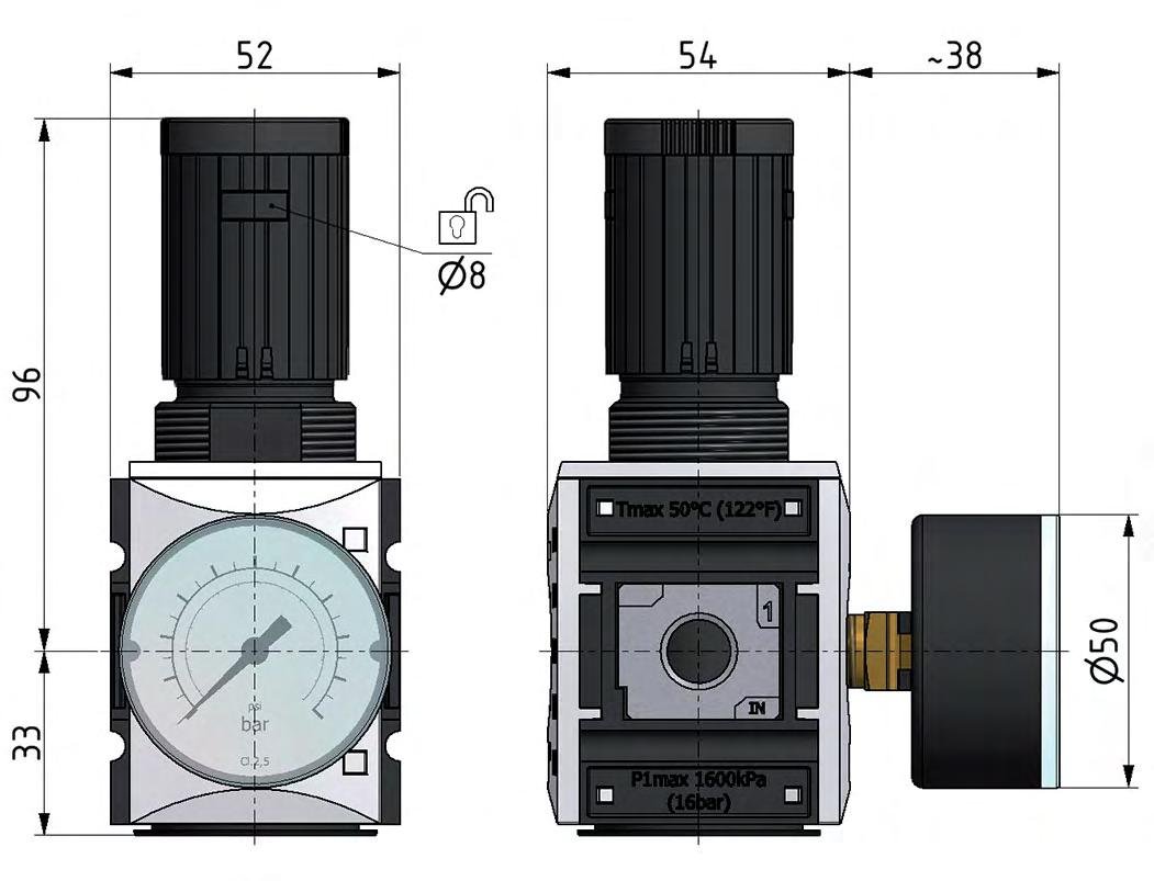 Precision Pressure Regulator G1/4'' 2000 l/min 0.1-2.0bar/1-29psi PA Futura 1