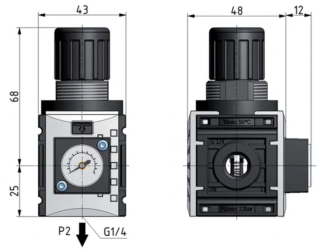 Pressure Regulator for Manifold Assembly G1/4'' 1000 l/min 0.2-4.0bar/3-58psi PA 40 mm Pressure Gauge Futura 0