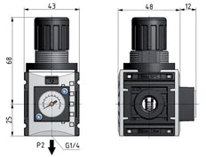 Pressure Regulator for Manifold Assembly G1/4'' 1000 l/min 0.5-10.0bar/7-145psi PA 40 mm Pressure Gauge Futura 0